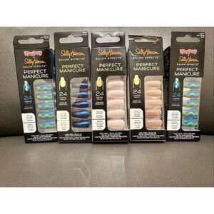 Sally Hansen Ring Pop Green and Blue and French Tip Coffin Shape Nails New